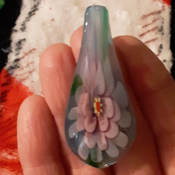 Beautiful Murano Glass Pendant Blue Floral Layers of Flowers New No Chain - Picture 3 of 11